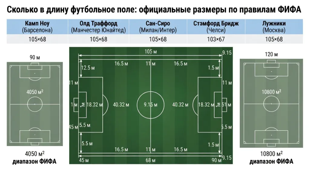 Сколько в длину футбольное поле: официальные размеры по правилам ФИФА